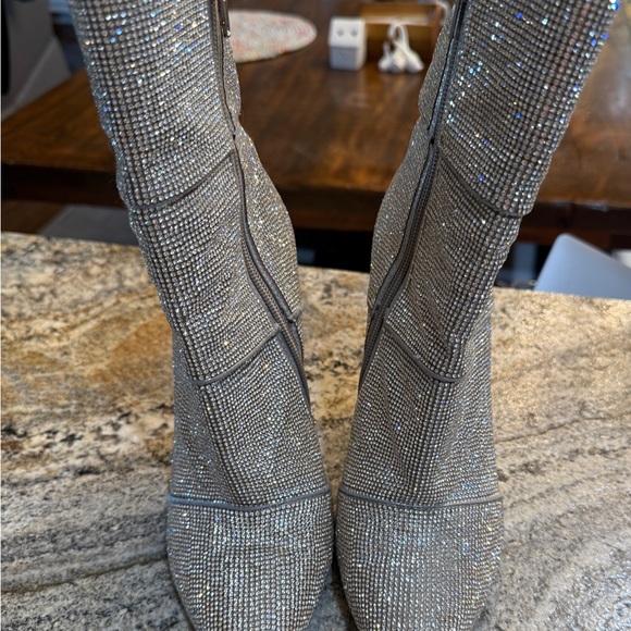 Steve Madden Elegant Silver Rhinestone Stiletto Boots - Picture 2 of 10